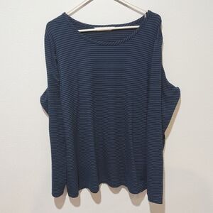 Woolrich Boxy Shirt  2XL Long Sleeve Stripes Navy Blue Cozy